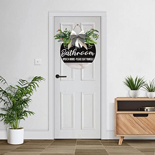 שלט דלת הכניסה לחדר אמבטיה זרים מצחיקים תלויים קישוט לוחית עץ עגול עץ כפרי עץ כפרי עיצוב מרפסת לעיצוב דלת הכניסה הביתית, 12 x 12 אינץ