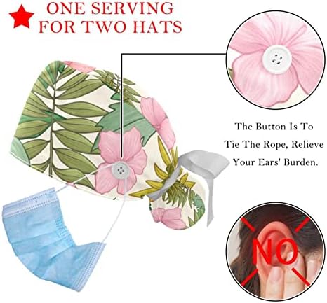 RodailyCay 2 PCS כובע עבודה עם כפתור לנשים לנשים ארוכות שיער מתכוונן כובעי גב אלסטיים כובעים בופנט כובעים פרחים עזים