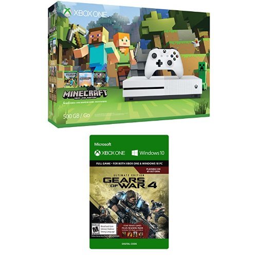 Xbox One S 500GB צרור Minecraft ו- Gears of War 4 Eltimate Edition Digital