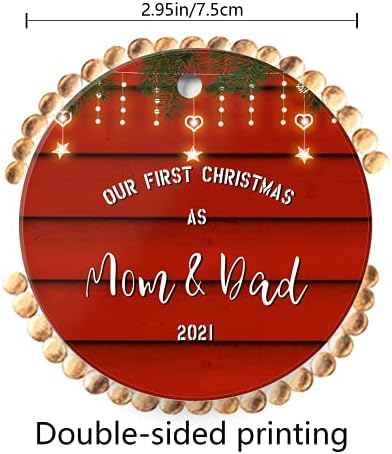 Waytindow 2021 קישוט לחג המולד קישוטים לחג המולד קרמיקה עגול עץ חג המולד קישוטים לקישוט מזכרת 3 בחג המולד הראשון שלנו כאמא ואבא 2021